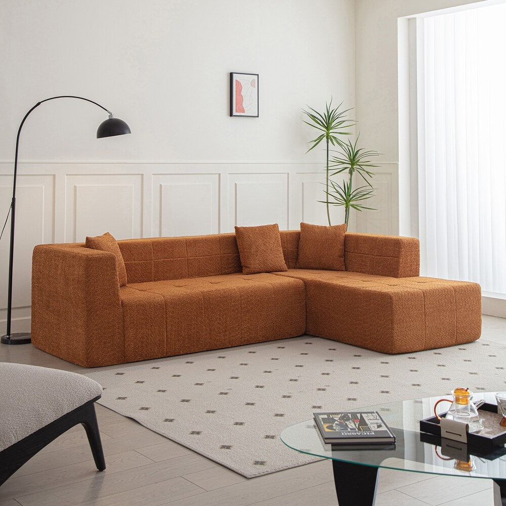 Canapé d'angle Blanco tissu boucle orange - Sakio Design Maroc
