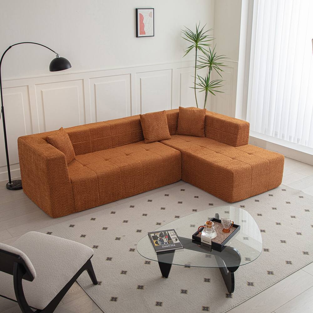 Canapé d'angle Blanco tissu boucle orange - Sakio Design Maroc