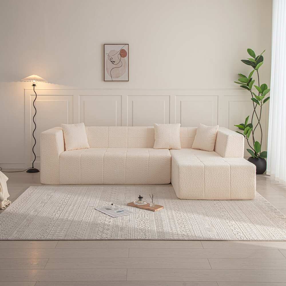 Canapé d'angle Blanco tissu boucle orange - Sakio Design Maroc