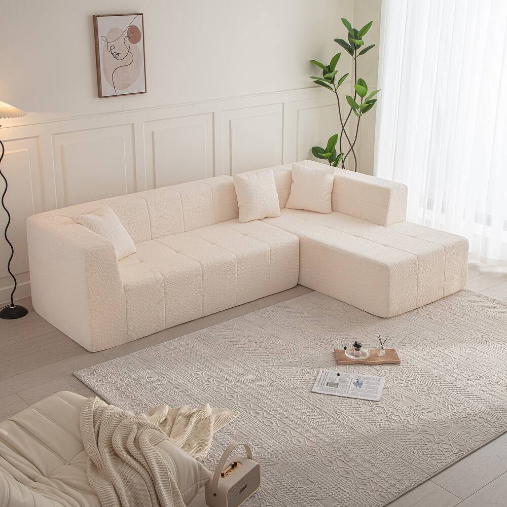 Canapé d'angle Blanco tissu boucle orange - Sakio Design Maroc