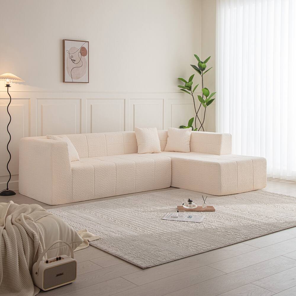 Canapé d'angle Blanco tissu boucle orange - Sakio Design Maroc