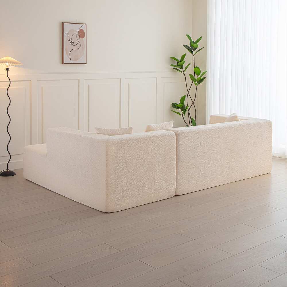 Canapé d'angle Blanco tissu boucle orange - Sakio Design Maroc