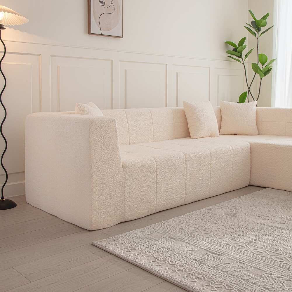 Canapé d'angle Blanco tissu boucle orange - Sakio Design Maroc