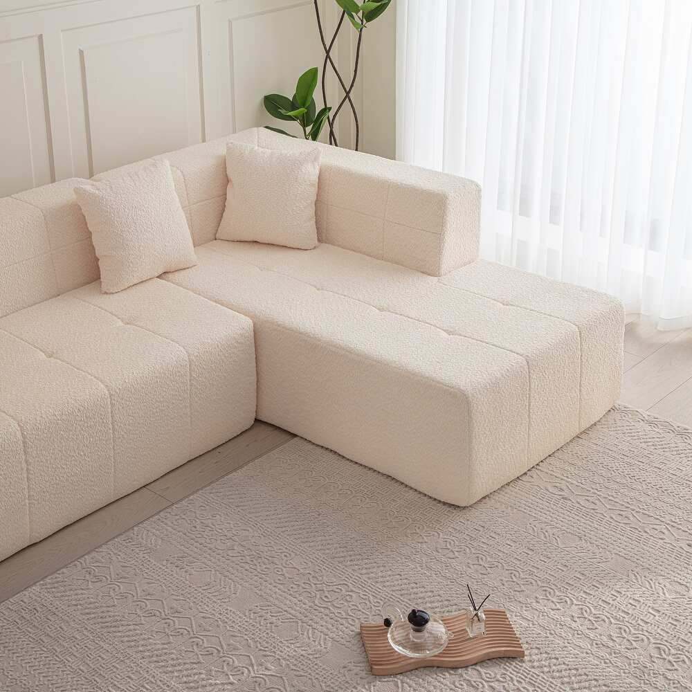 Canapé d'angle Blanco tissu boucle orange - Sakio Design Maroc