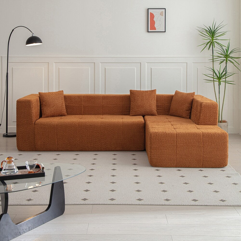 Canapé d'angle Blanco tissu boucle orange - Sakio Design Maroc