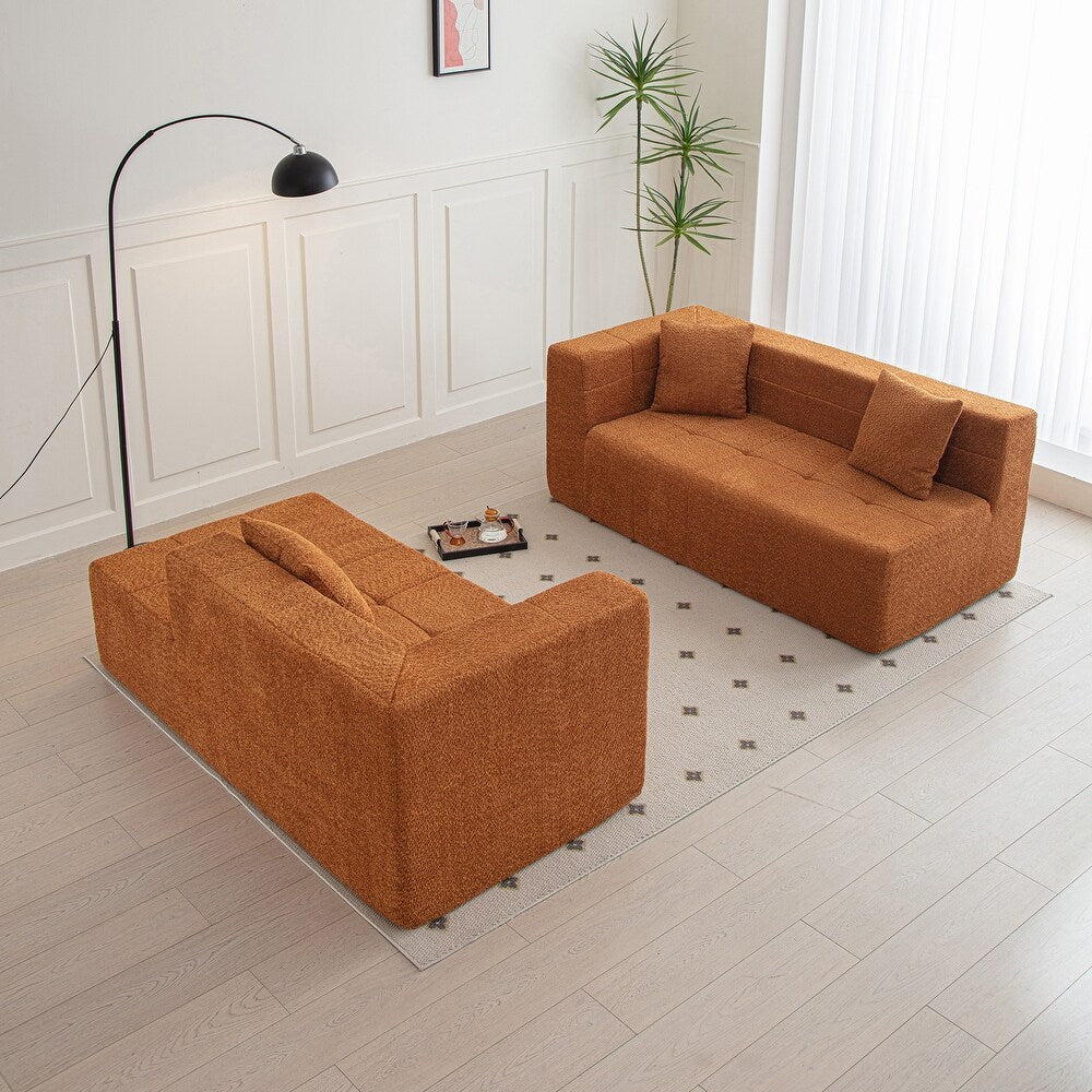 Canapé d'angle Blanco tissu boucle orange - Sakio Design Maroc