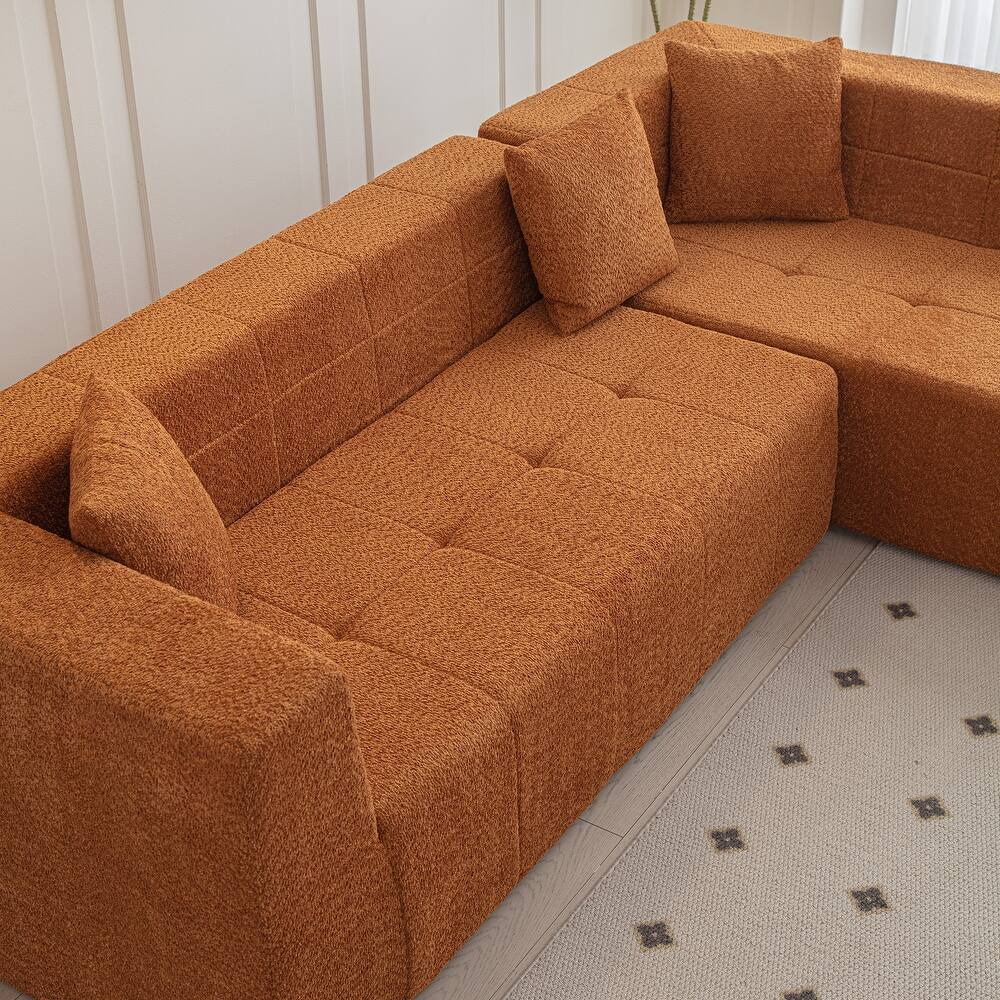 Canapé d'angle Blanco tissu boucle orange - Sakio Design Maroc