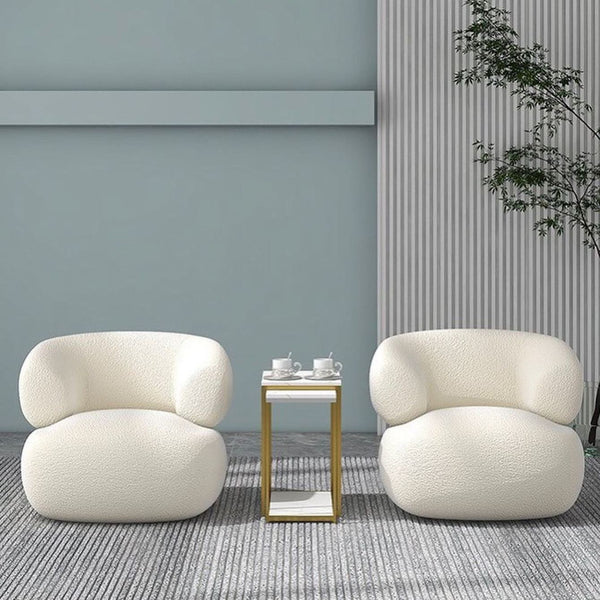 Duo Chic chaises bouclette blanches et table basse - Sakio Design Maroc