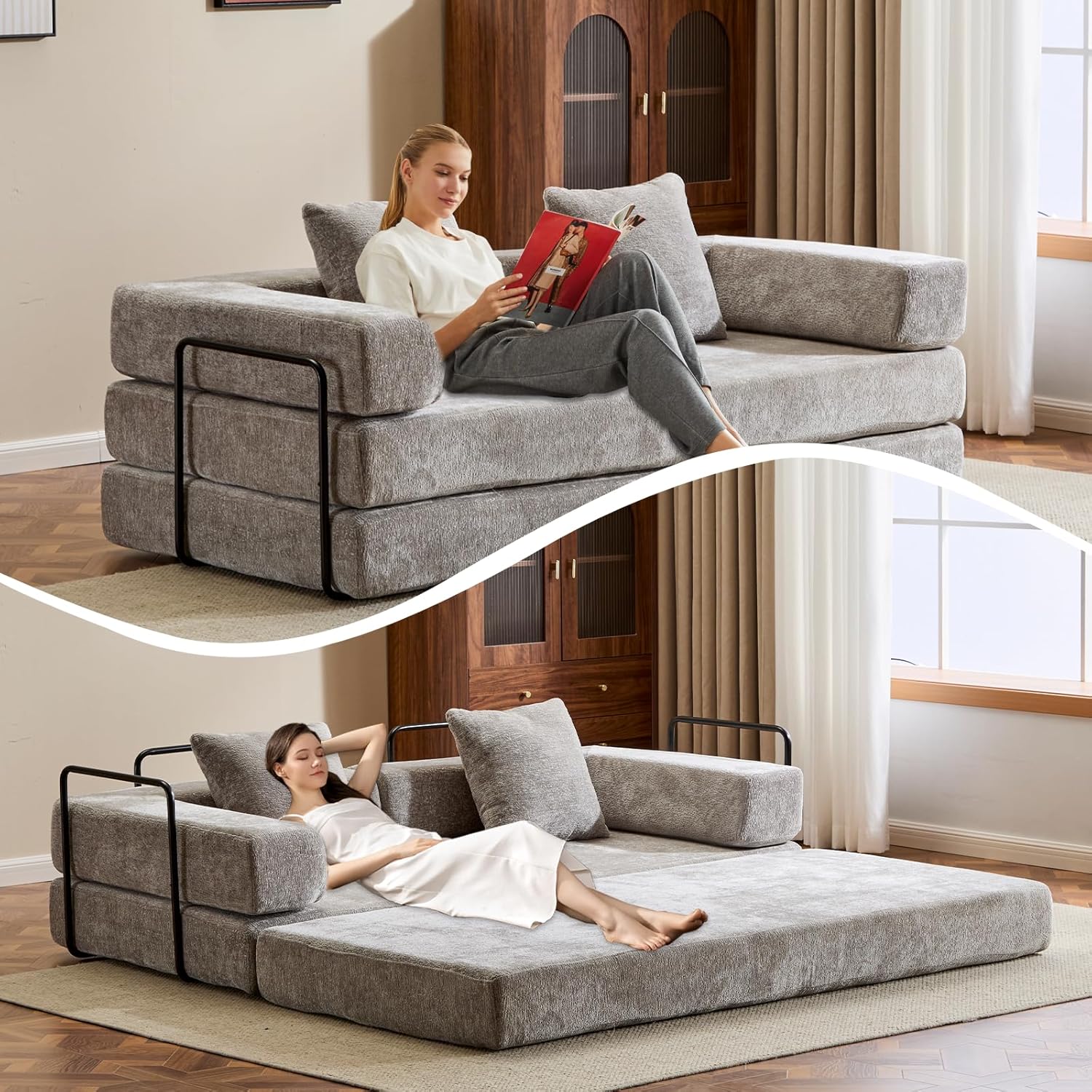 Canapé modulable Tokyo convertible gris beige - Sakio Design Maroc