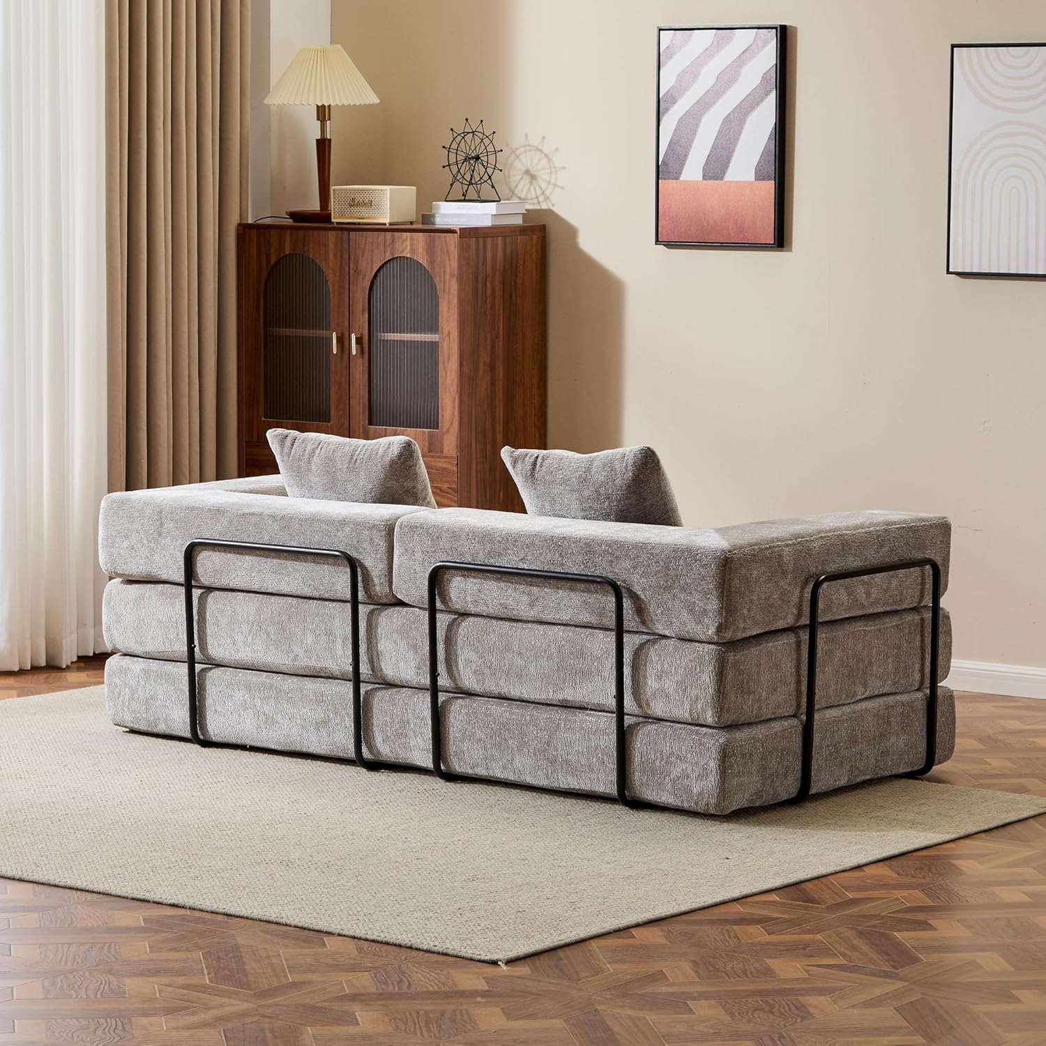 Canapé modulable Tokyo convertible gris beige - Sakio Design Maroc