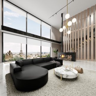 Canapé d'angle Astoria L tissu et bois de hêtre - Sakio Design Maroc