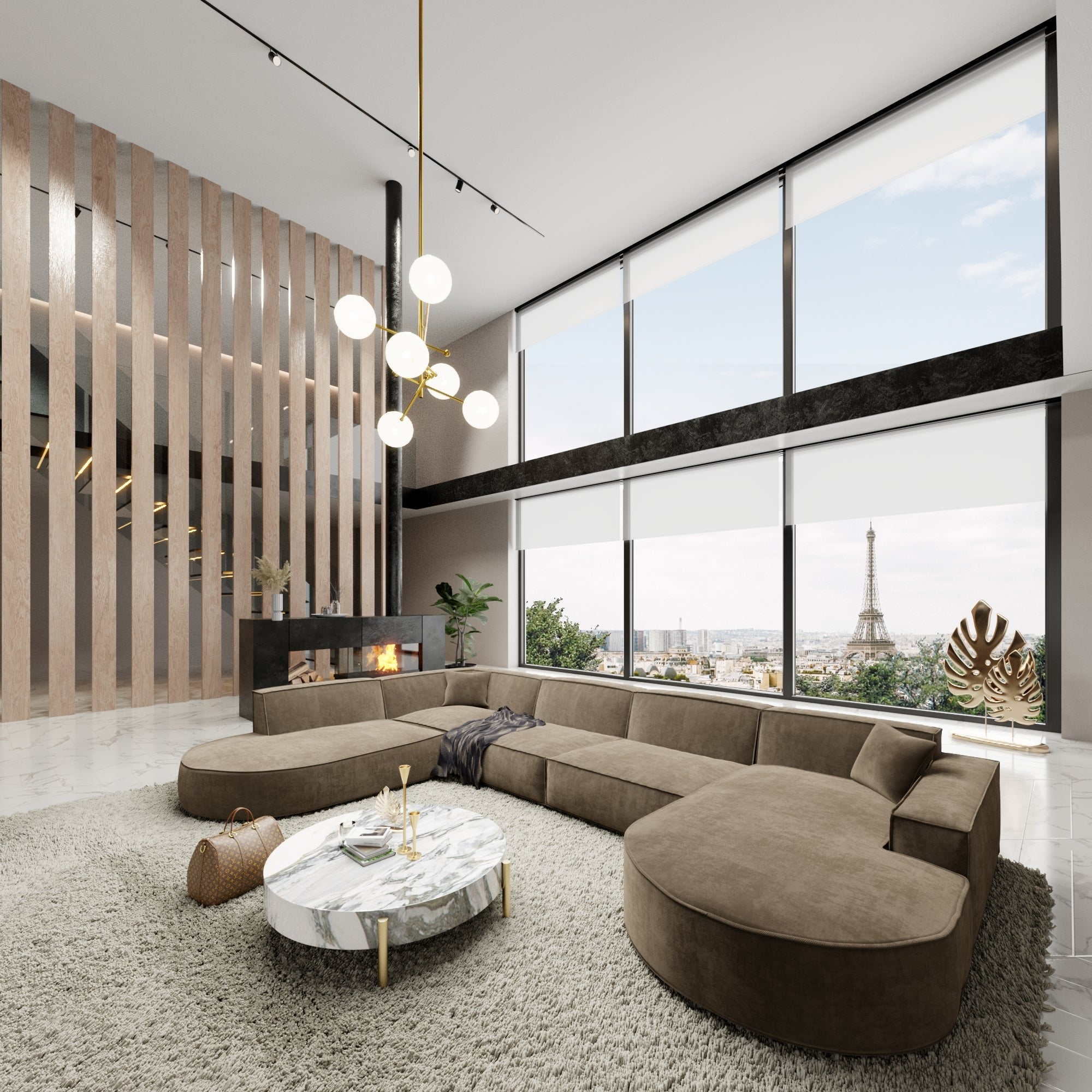 Canapé Odine grand angle tissu et bois de hêtre - Sakio Design Maroc