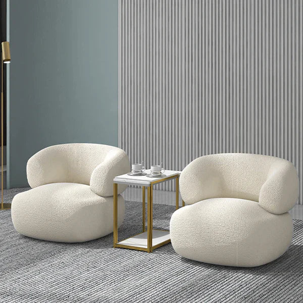 Duo Chic chaises bouclette blanches et table basse - Sakio Design Maroc