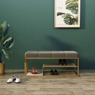 Banc Prestige entrée velours avec étagère - Sakio Design Maroc