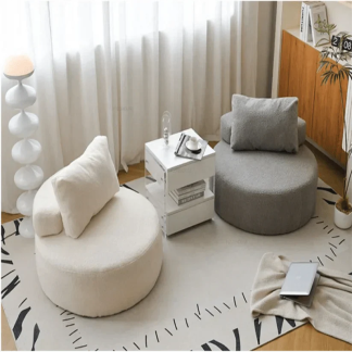Canapé Compact rond bouclette blanc et beige - Sakio Design