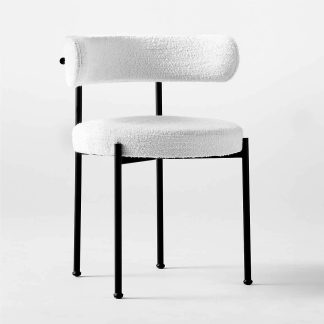 Chaise Velia tissu bouclé pieds métal noir - Sakio Design Maroc
