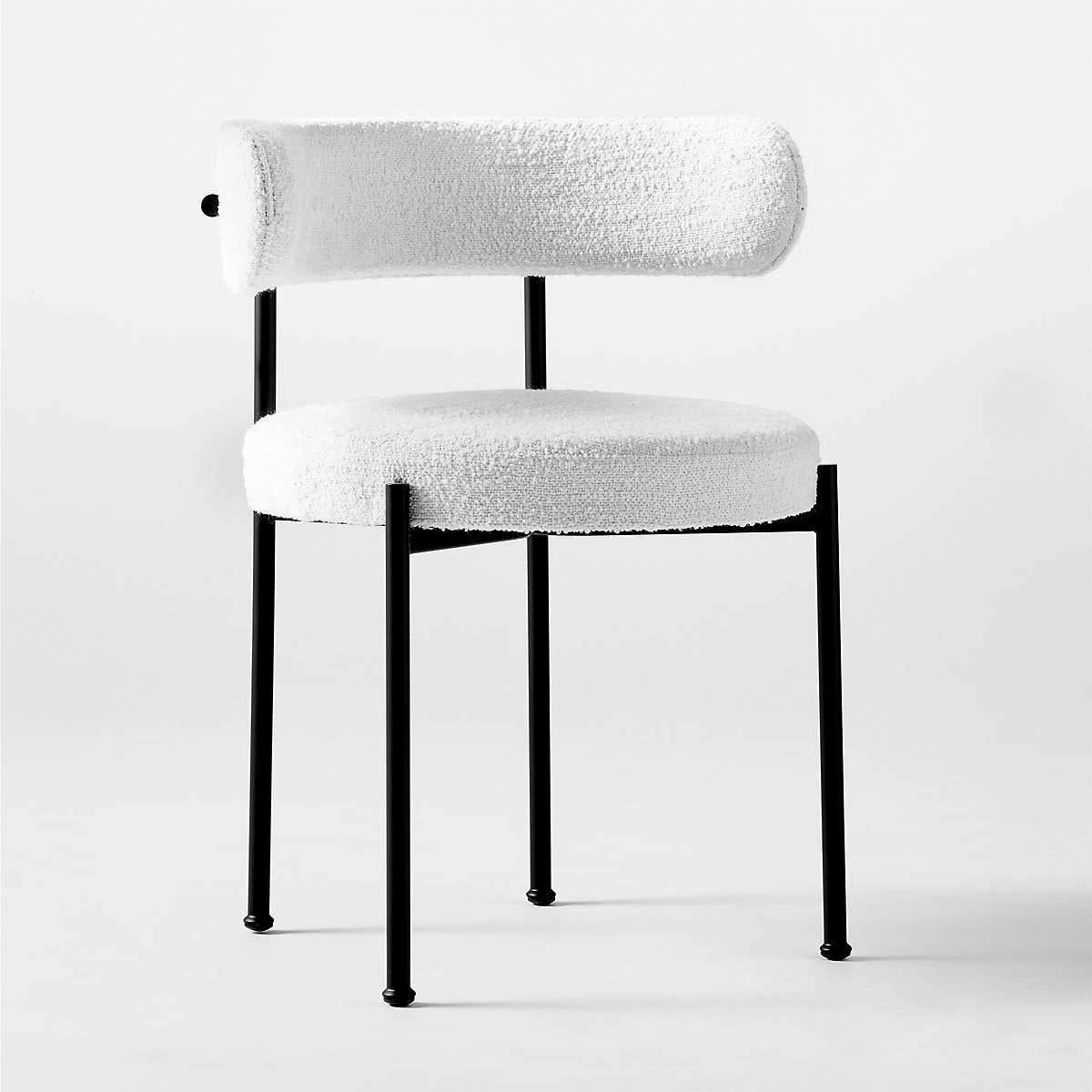Chaise Velia tissu bouclé pieds métal noir - Sakio Design Maroc