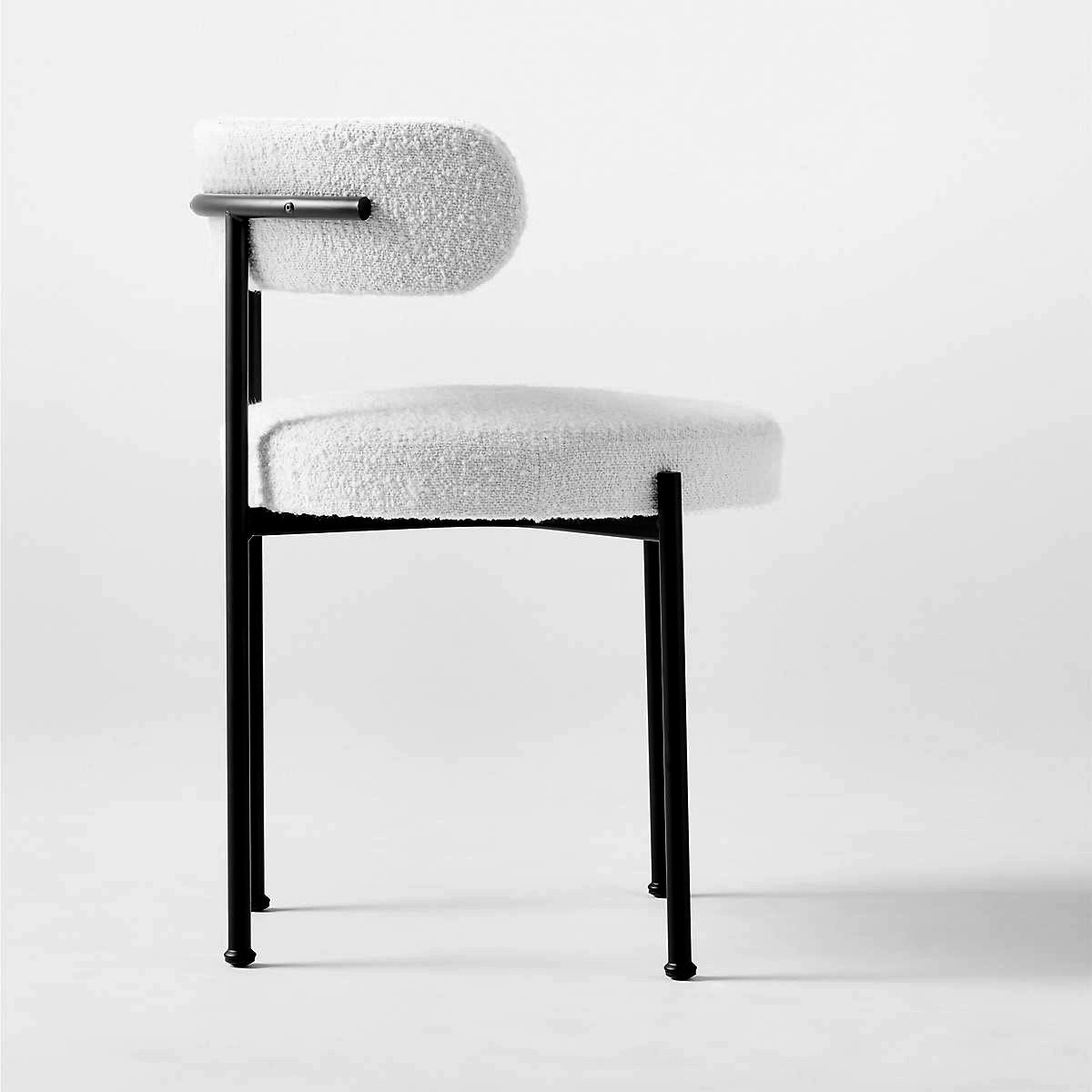 Chaise Velia tissu bouclé pieds métal noir - Sakio Design Maroc