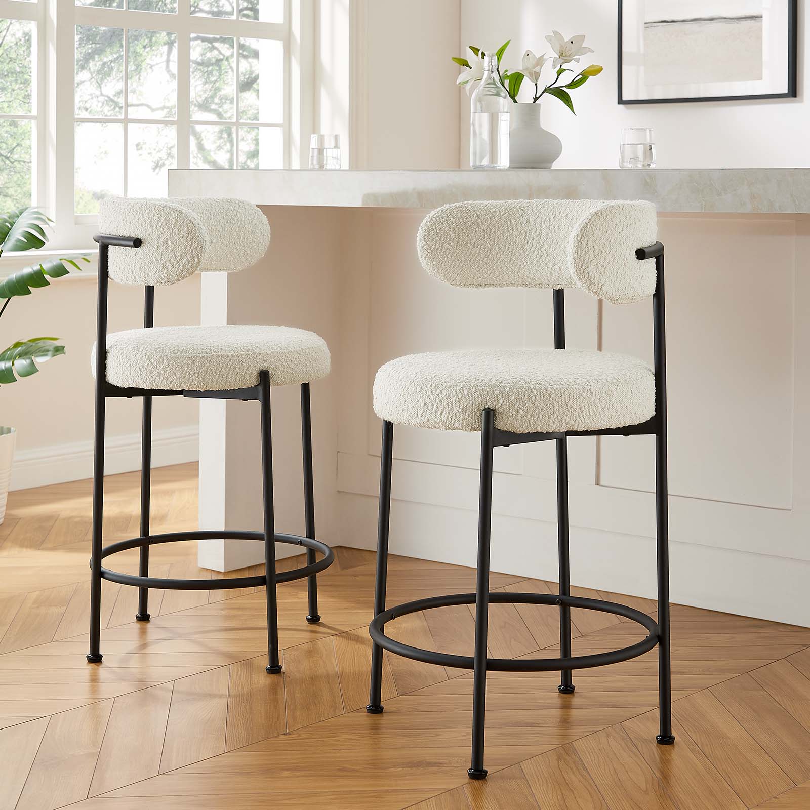 Chaise de bar Lumo tissu bouclette - Sakio Design Maroc