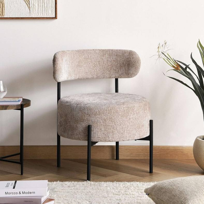 Chaise Verona tissu bouclé blanc - Sakio Design Maroc