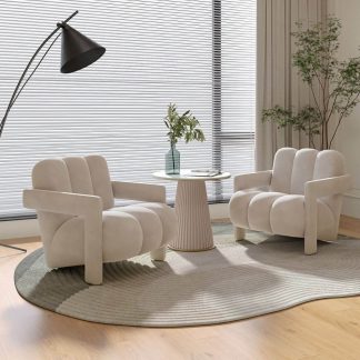 Fauteuil Aura design scandinave blanc et beige - Sakio Design