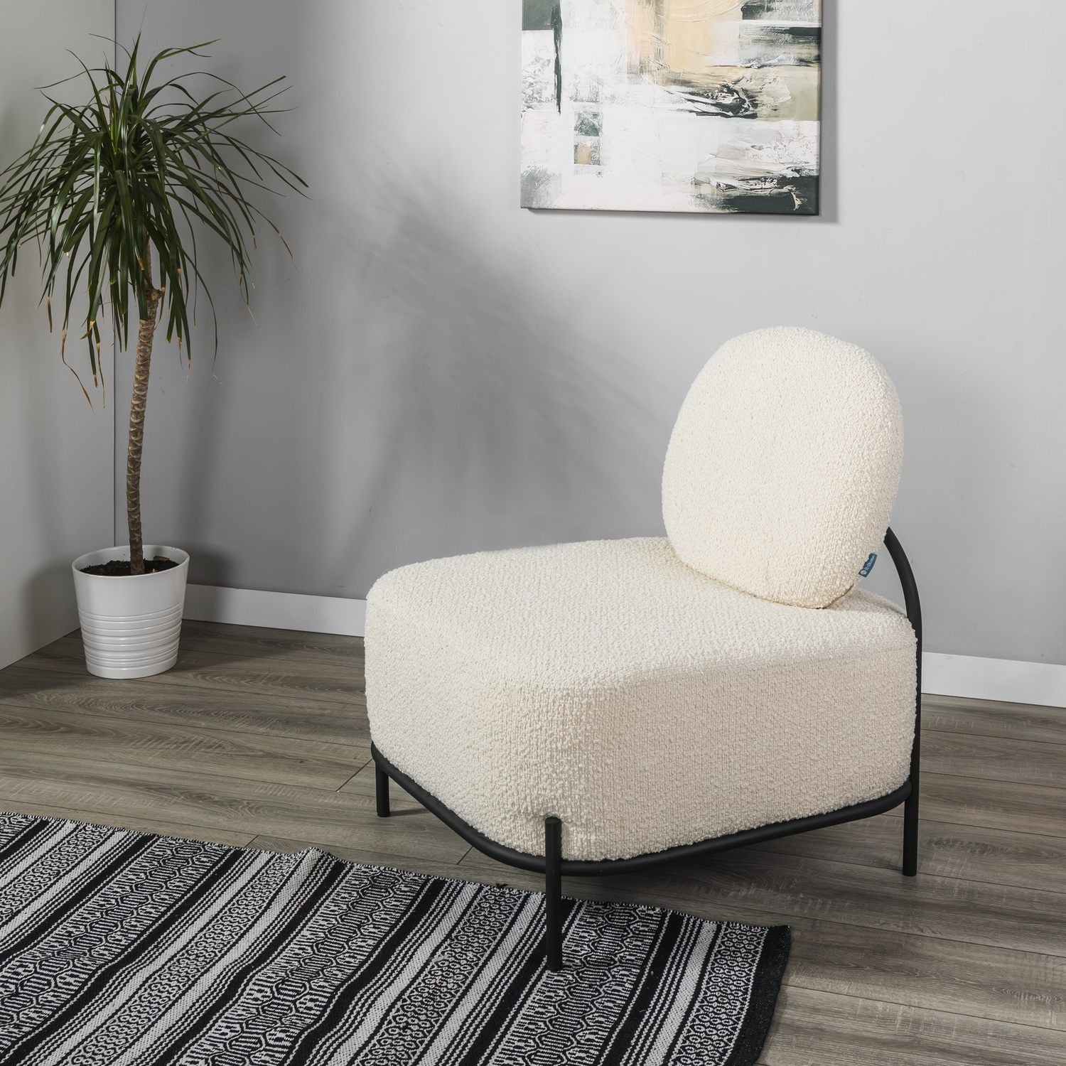 Fauteuil Velaro tissu bouclette structure métal - Sakio Design Maroc