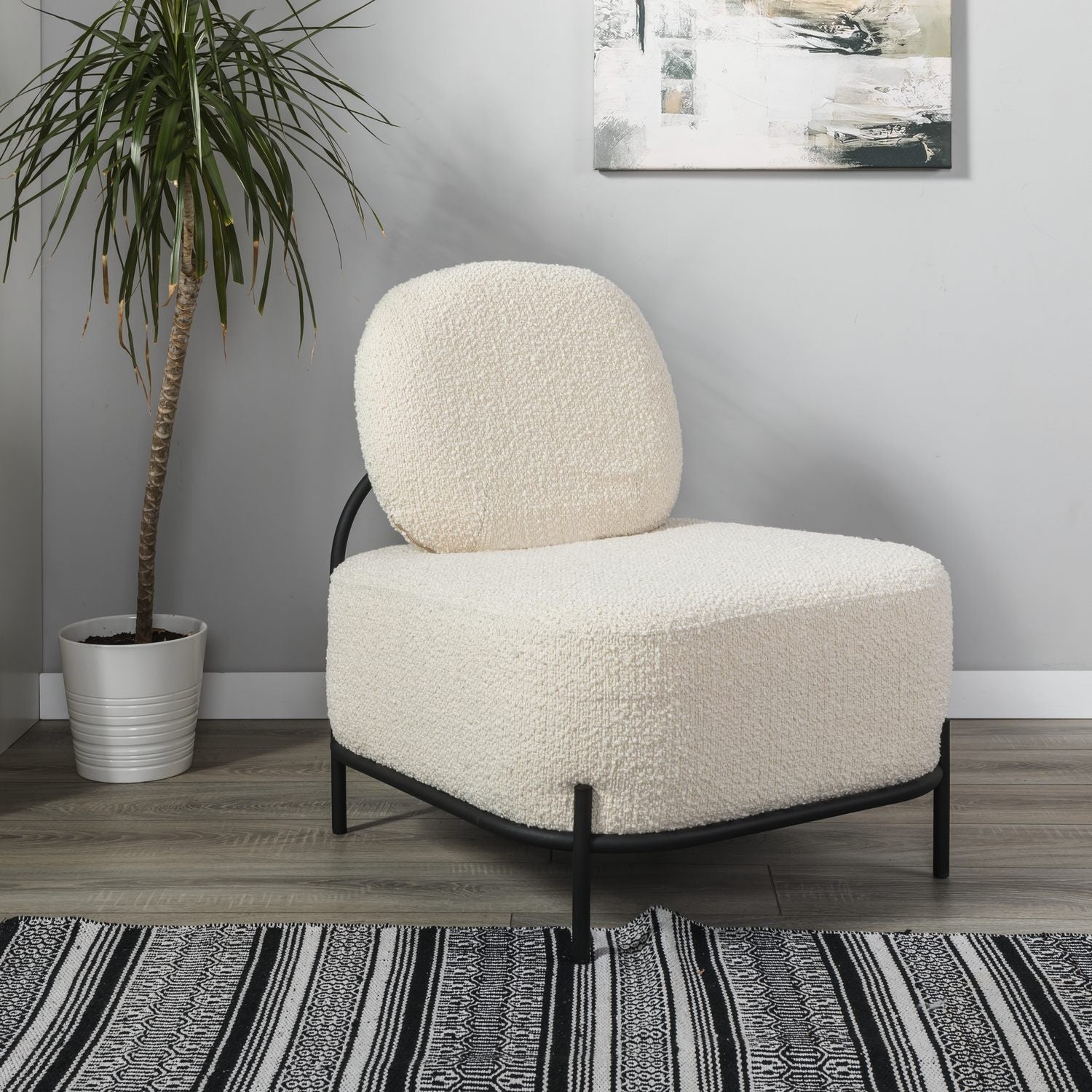 Fauteuil Velaro tissu bouclette structure métal - Sakio Design Maroc