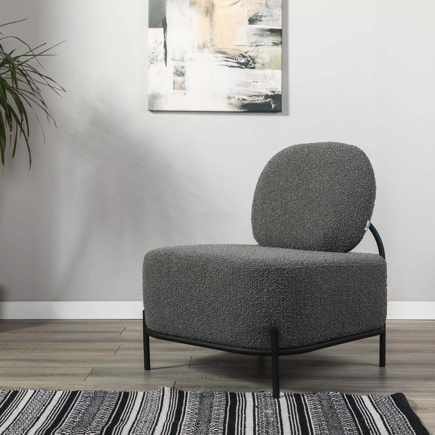 Fauteuil Velaro tissu bouclette structure métal - Sakio Design Maroc