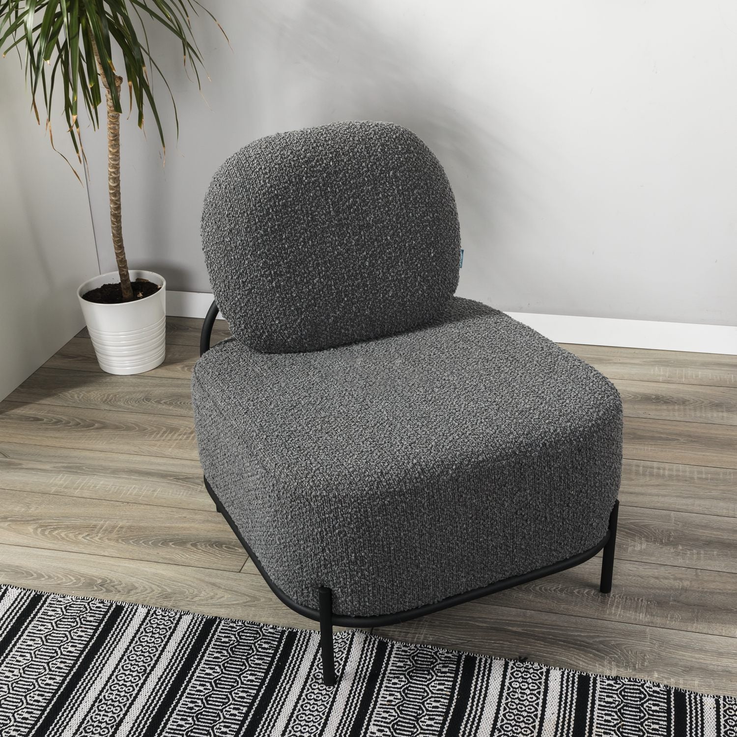 Fauteuil Velaro tissu bouclette structure métal - Sakio Design Maroc