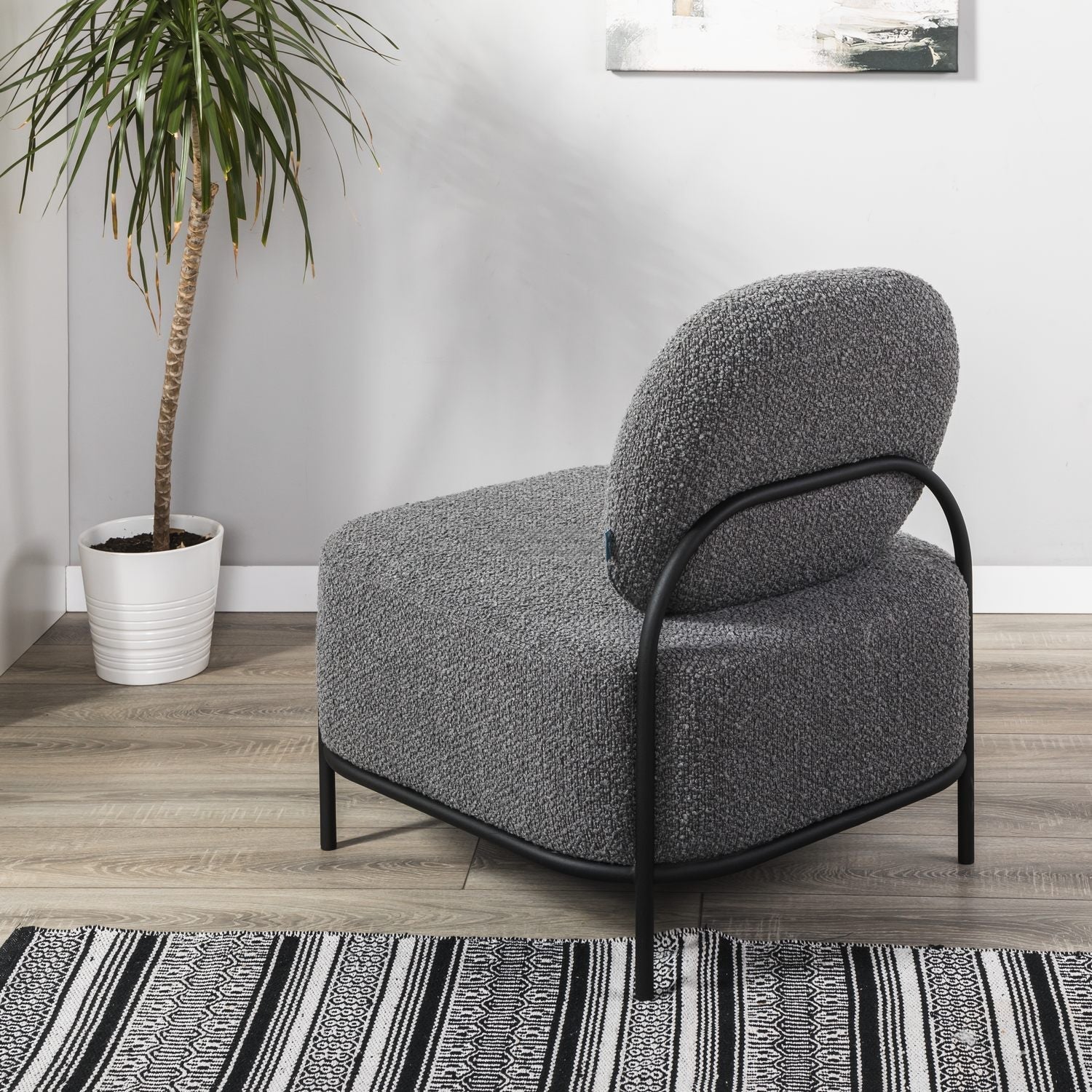 Fauteuil Velaro tissu bouclette structure métal - Sakio Design Maroc