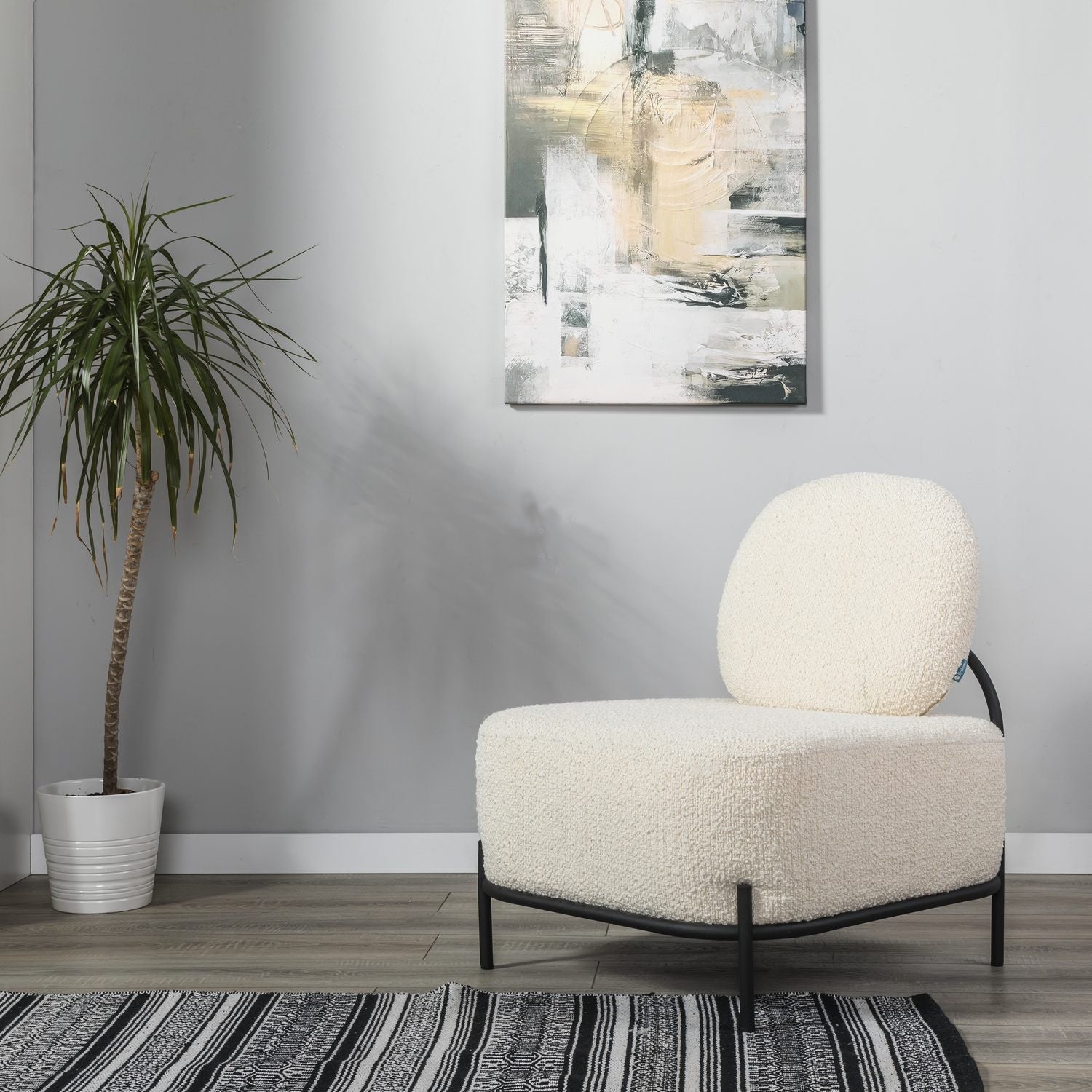 Fauteuil Velaro tissu bouclette structure métal - Sakio Design Maroc
