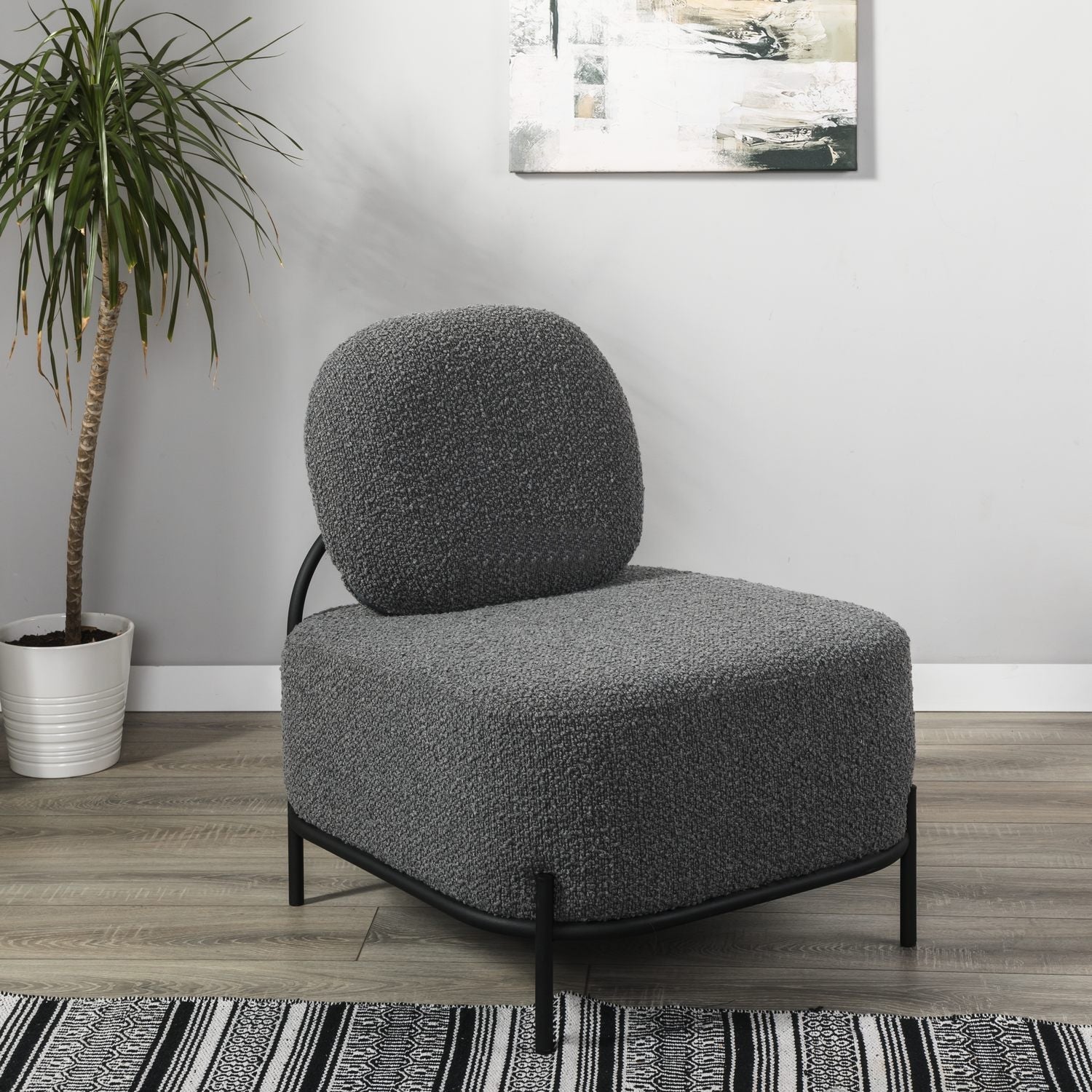 Fauteuil Velaro tissu bouclette structure métal - Sakio Design Maroc