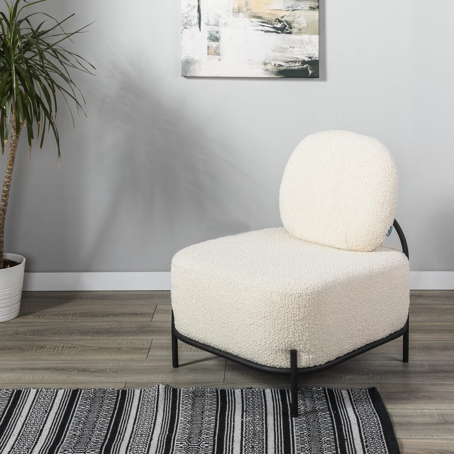 Fauteuil Velaro tissu bouclette structure métal - Sakio Design Maroc