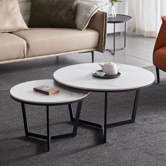 Table basse Harmony effet marbre pieds dorés - Sakio Design Maroc