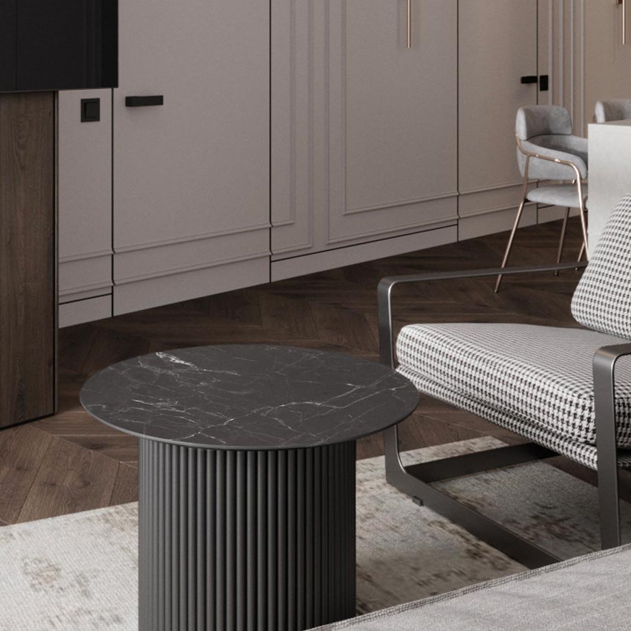 Tables basses gigognes Niro effet marbre et bois noir - Sakio Design Maroc