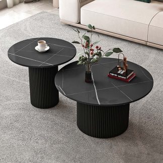 Tables basses gigognes Niro effet marbre et bois noir - Sakio Design Maroc