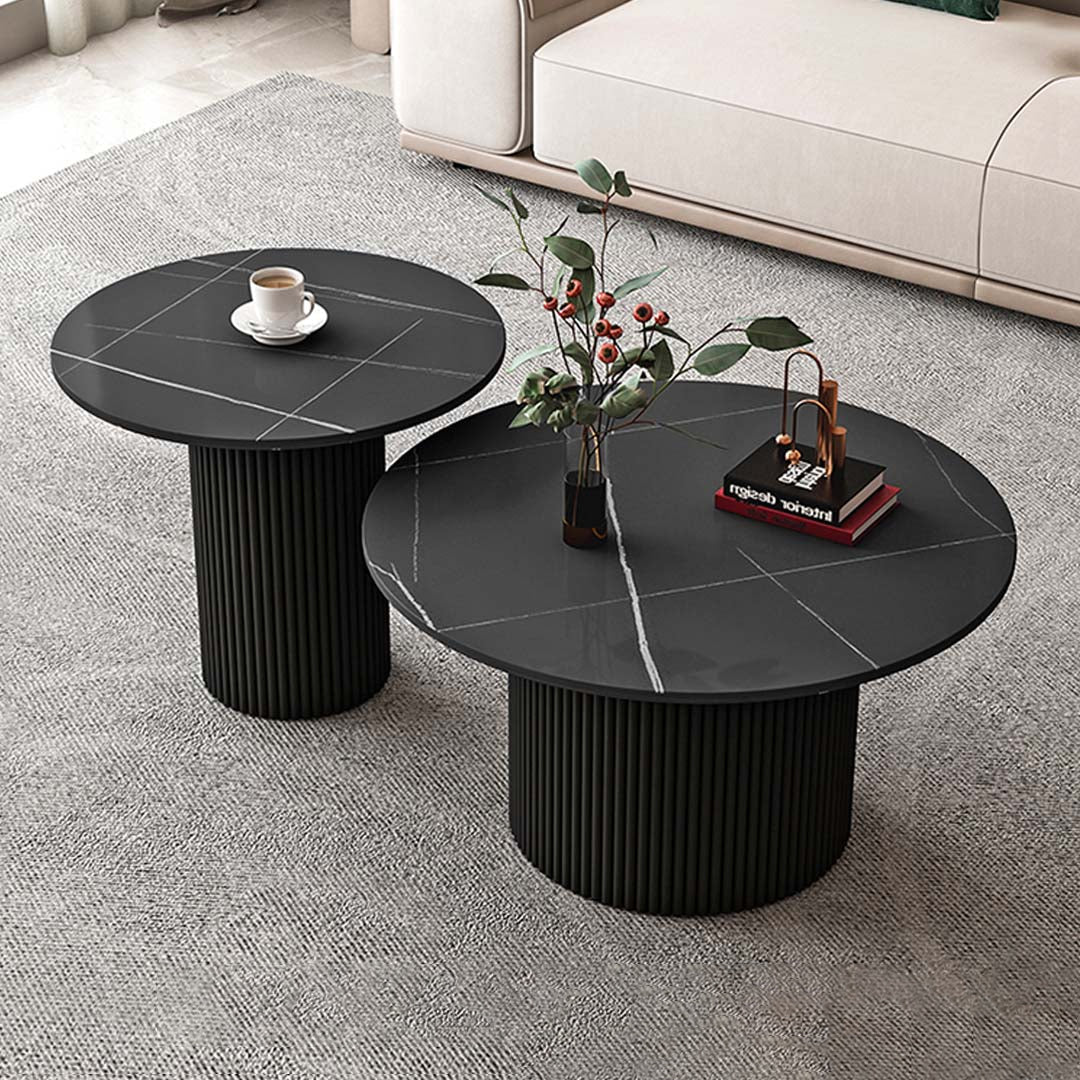 Tables basses gigognes Niro effet marbre et bois noir - Sakio Design Maroc