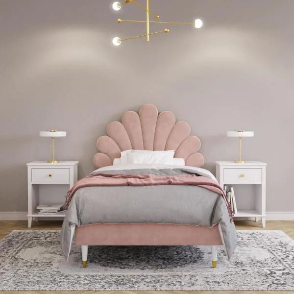 Lit enfant Coquillage tête de lit velours - Sakio Design Maroc