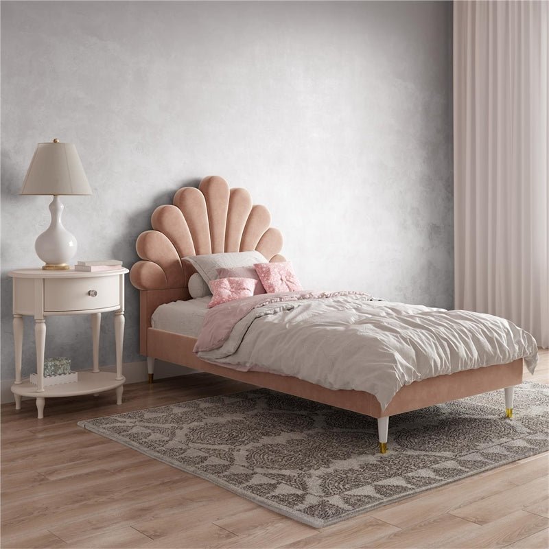 Lit enfant Coquillage tête de lit velours - Sakio Design Maroc