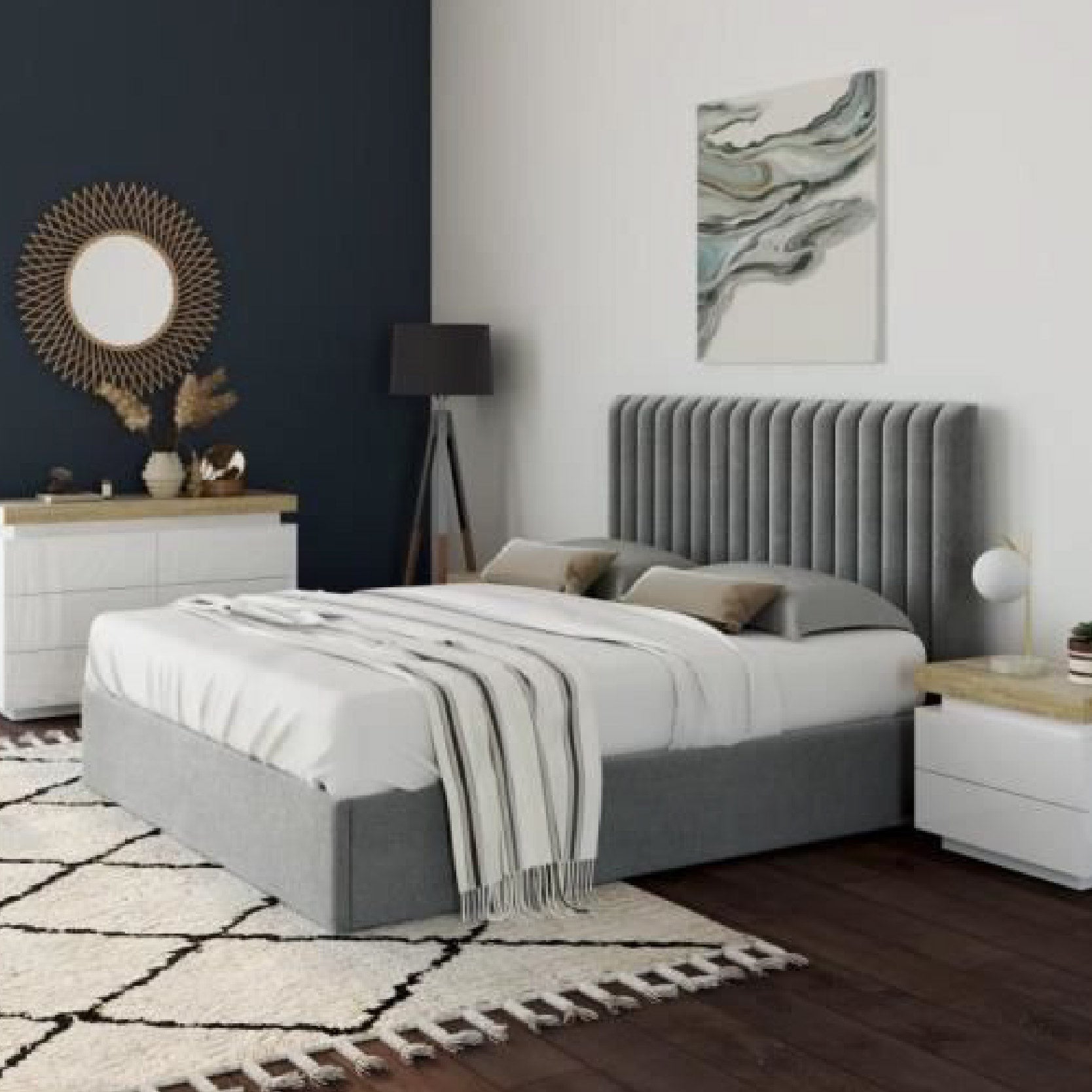 Lit Moderna Simple tête de lit capitonnée - Sakio Design Maroc