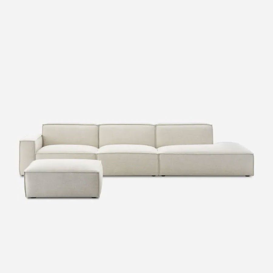 Canapé méridienne large avec pouf, tissu antitache - Sakio Design Maroc