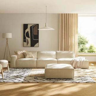 Canapé méridienne large avec pouf, tissu antitache - Sakio Design Maroc