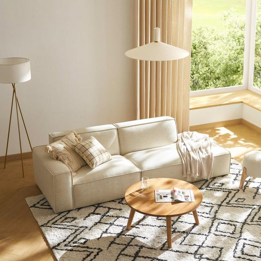 Canapé chaise longue avec pouf tissu - Sakio Design Maroc