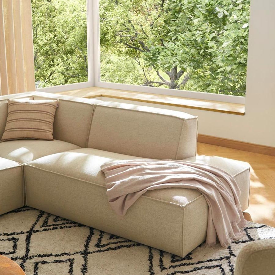 Canapé chaise longue avec pouf tissu - Sakio Design Maroc