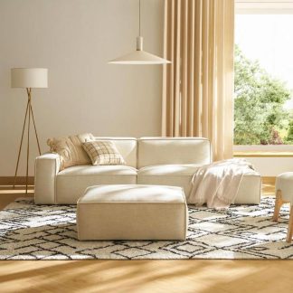 Canapé chaise longue avec pouf tissu - Sakio Design Maroc
