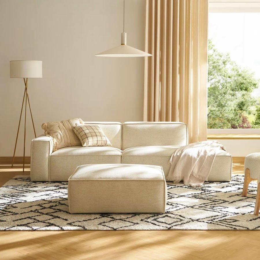 Canapé chaise longue avec pouf tissu - Sakio Design Maroc