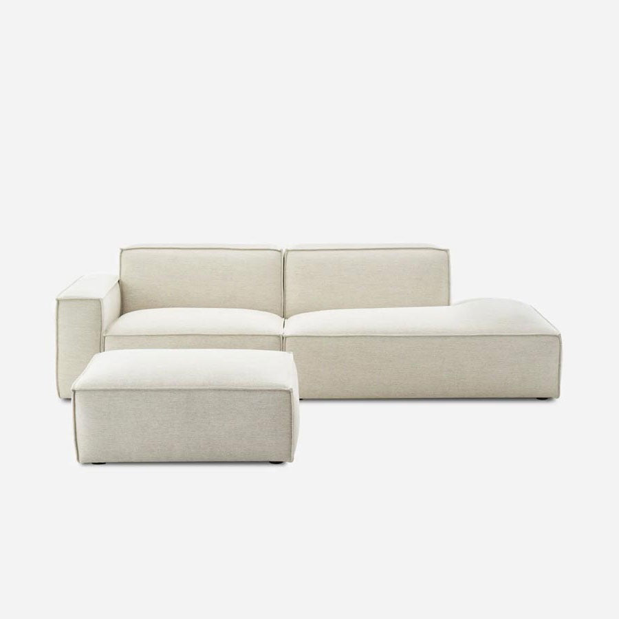 Canapé chaise longue avec pouf tissu - Sakio Design Maroc