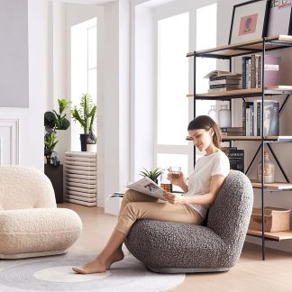 Fauteuil Nuage bouclette blanc cassé et beige - Sakio Design