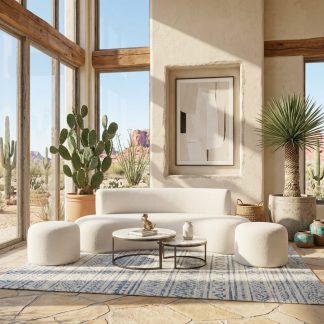 Prestige Set canapé et poufs bouclette avec table basse - Sakio Design Maroc