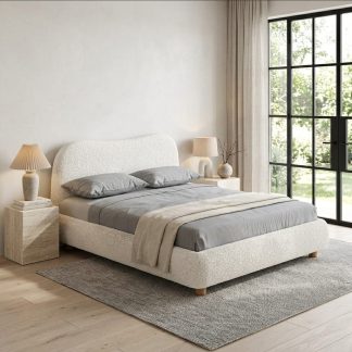 Lit Épure tissu bouclé tête arrondie - Sakio Design Maroc